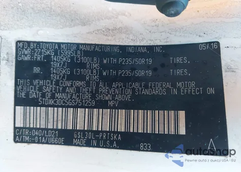 2016 Toyota Sienna Se 8 Passenger from USA, damaged, VIN 5TDXK3DC5GS751259